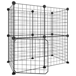 Dyrebur 12 paneler med dør svart 35×35 cm stål