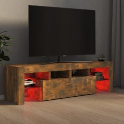 TV-benk med LED-lys røkt eik 140×36,5×40 cm