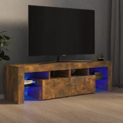 TV-benk med LED-lys røkt eik 140×36,5×40 cm