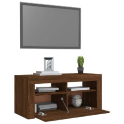 TV-benk med LED-lys brun eik 90x35x40 cm