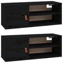 Veggskap 2 stk svart 80x30x30 cm heltre furu