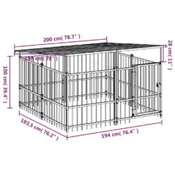 Utendørs hundegård med tak stål 3,75 m²