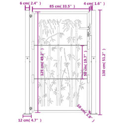 Hageport antrasitt 105×130 cm stål bambusdesign