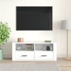 TV-benk høyglans hvit 100x35x40 cm konstruert tre