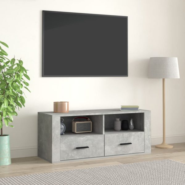 TV-benk betonggrå 100x35x40 cm konstruert tre