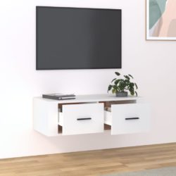 Hengende TV-benk hvit 80x36x25 cm konstruert tre