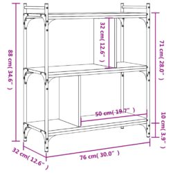 Bokhylle 3 etasjer svart 76x32x88 cm konstruert tre