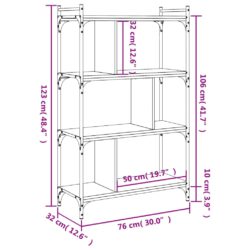 Bokhylle 4 etasjer svart 76x32x123 cm konstruert tre