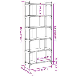 Bokhylle 6 etasjer sonoma eik 76x32x192 cm konstruert tre