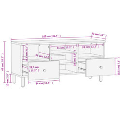 TV-benk svart 100x33x46 cm heltre mango