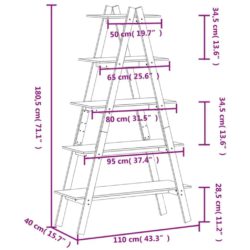 Hyller 5 stk A-former 110x40x180,5 cm heltre furu