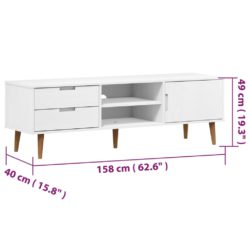 TV-benk MOLDE hvit 158x40x49 cm heltre furu