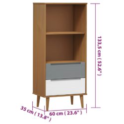 Bokhylle MOLDE brun 60x35x133,5 cm heltre furu