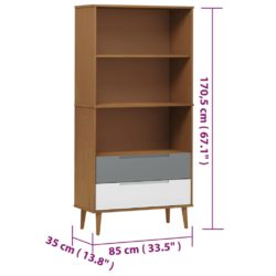 Bokhylle MOLDE brun 85x35x170,5 cm heltre furu