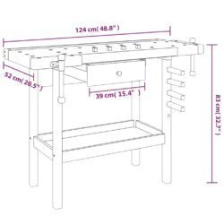 Arbeidsbenk med skuff og skrustikker 124x52x83 cm heltre akasie