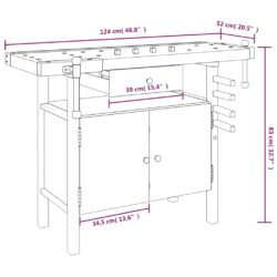 Arbeidsbenk med skuff og skrustikker 124x52x83 cm heltre akasie