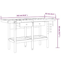 Arbeidsbenk skuffer og skrustikker 162x62x83 cm heltre akasie