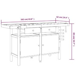 Arbeidsbenk skuffer og skrustikker 162x62x83 cm heltre akasie