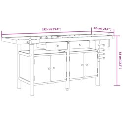 Arbeidsbenk skuffer og skrustikker 192x62x83 cm heltre akasie