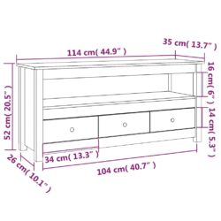 TV-benk hvit 114x35x52 cm heltre furu