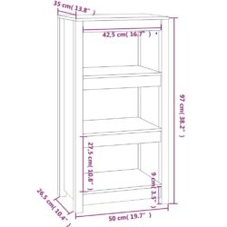 Bokhylle 50x35x97 cm heltre furu