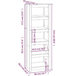 Bokhylle 50x35x154 cm heltre furu