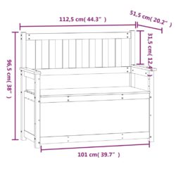 Benk hvit 112,5×51,5×96,5 cm heltre furu