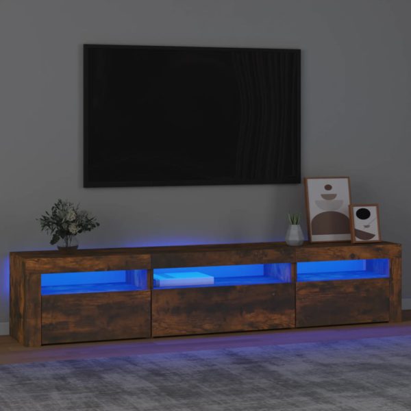 TV-benk med LED-lys røkt eik 195 x 35 x 40 cm