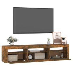 TV-benk med LED-lys røkt eik180x35x40 cm