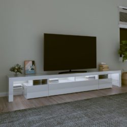 TV-benk med LED-lys høyglans hvit 260×36,5×40 cm