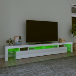 TV-benk med LED-lys høyglans hvit 260×36,5×40 cm