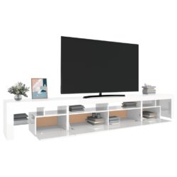 TV-benk med LED-lys høyglans hvit 260×36,5×40 cm