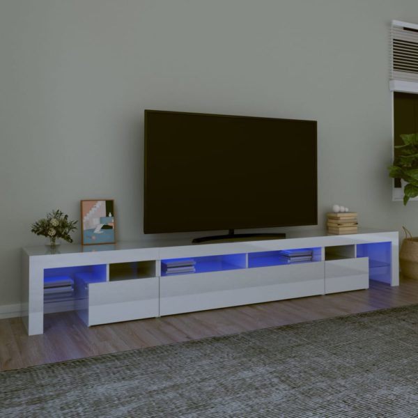 TV-benk med LED-lys høyglans hvit 260×36,5×40 cm