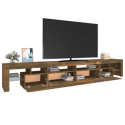 TV-benk med LED-lys røkt eik 260×36,5×40 cm