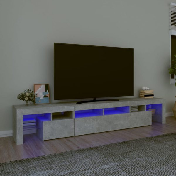 TV-benk med LED-lys betonggrå 230×36,5×40 cm