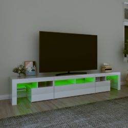 TV-benk med LED-lys høyglans hvit 230×36,5×40 cm