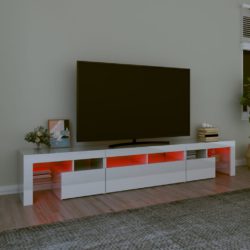 TV-benk med LED-lys høyglans hvit 230×36,5×40 cm