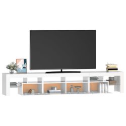 TV-benk med LED-lys høyglans hvit 230×36,5×40 cm