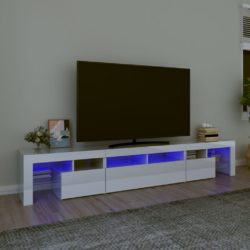 TV-benk med LED-lys høyglans hvit 230×36,5×40 cm