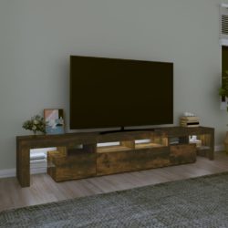 TV-benk med LED-lys røkt eik 230×36,5×40 cm