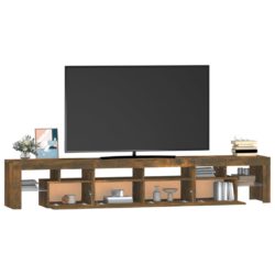 TV-benk med LED-lys røkt eik 230×36,5×40 cm