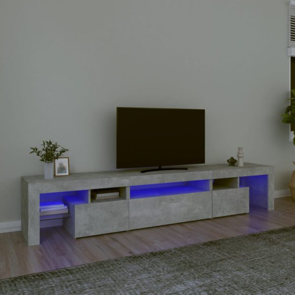 TV-benk med LED-lys betonggrå 215×36,5×40 cm