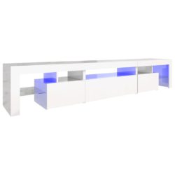 TV-benk med LED-lys høyglans hvit 215×36,5×40 cm