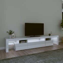 TV-benk med LED-lys høyglans hvit 215×36,5×40 cm