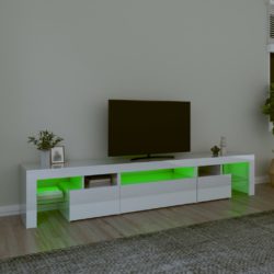 TV-benk med LED-lys høyglans hvit 215×36,5×40 cm