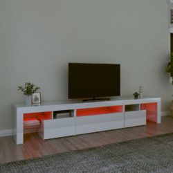 TV-benk med LED-lys høyglans hvit 215×36,5×40 cm