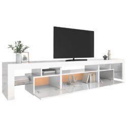 TV-benk med LED-lys høyglans hvit 215×36,5×40 cm