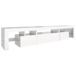 TV-benk med LED-lys høyglans hvit 215×36,5×40 cm