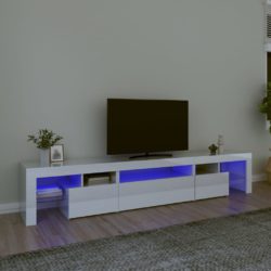 TV-benk med LED-lys høyglans hvit 215×36,5×40 cm