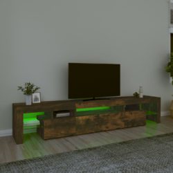 TV-benk med LED-lys røkt eik 215×36,5×40 cm